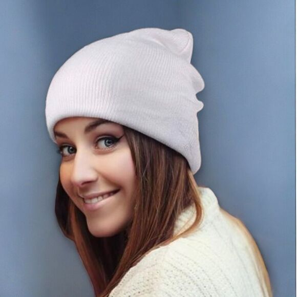 Accessories - White Rib Knit Acrylic Lightweight Beanie Hat NEW